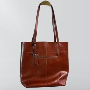Kattee Reddish Brown Classic Leather Zipper Pocket Tote Shoulder Bag